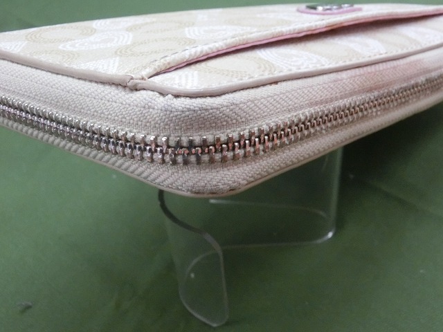 【良品】コーチ COACH 長財布 ウォレット ラウンドファスナー PVC オプアート ハート ロゴ ベージュ